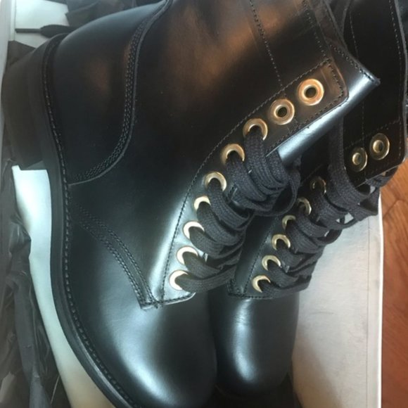 Sandro Black Leather Biker Boots with Gold Eyelets - Picture 3 of 4